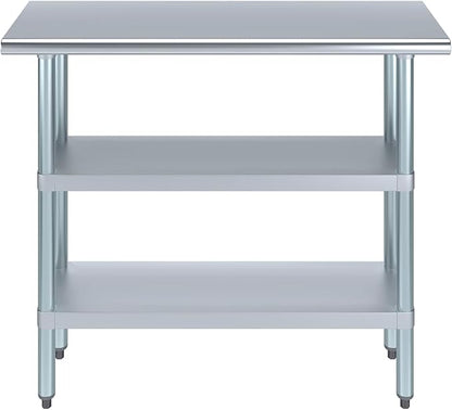 Stainless Steel Work Table with 2 Shelves | Kitchen Island Food Prep | Laundry Garage Utility Bench | NSF Certified (48" Long x 14" Deep)