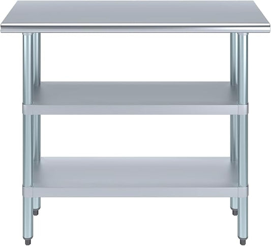 Stainless Steel Work Table with 2 Shelves | Kitchen Island Food Prep | Laundry Garage Utility Bench | NSF Certified (48" Long x 14" Deep)