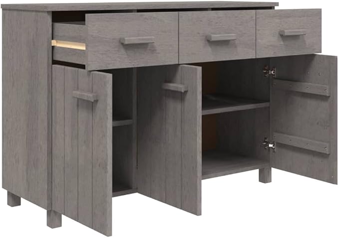 Light Grey Solid Pine Wood Sideboard, 3-Door Buffet Cabinet with Drawers, 44.5" Living Room Storage Furniture, Rectangular Entryway Coffee Station Kitchen Furnitur