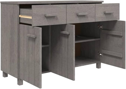 Light Grey Solid Pine Wood Sideboard, 3-Door Buffet Cabinet with Drawers, 44.5" Living Room Storage Furniture, Rectangular Entryway Coffee Station Kitchen Furnitur