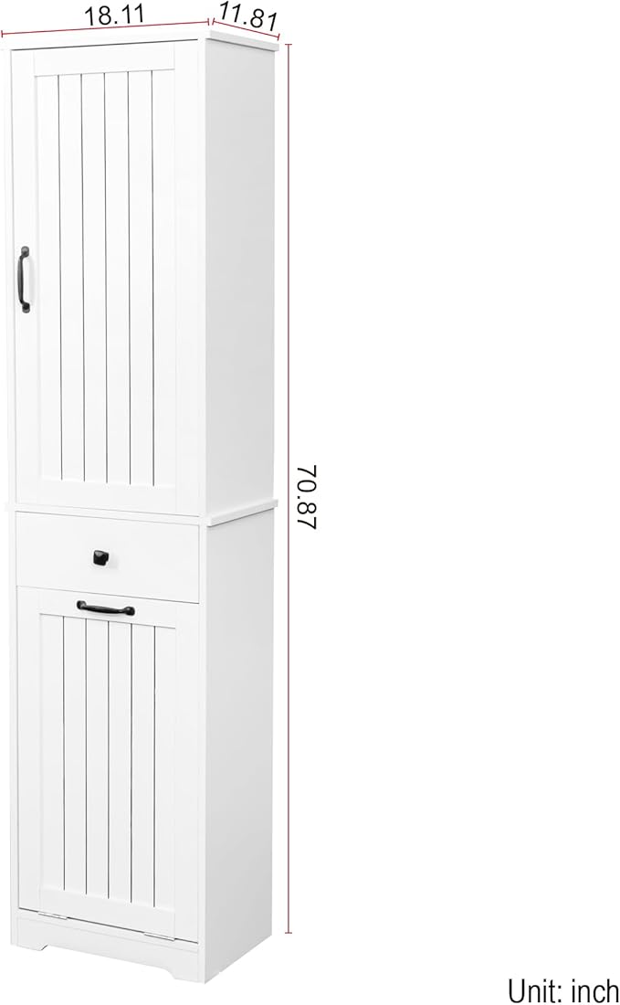 KEIKI 70.87''" Tall Laundry Cabinet, Storage Cabinet with One-Compartment & One-Drawer Tilt-Out for Laundry Room, Bathroom Organizer, White, (Style B)