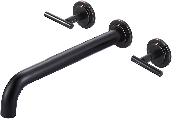 Wall Mount Tub Filler: WOWOW Oil Rubbed Bronze Bathtub Faucet Long Spout Reach, Bath Tub Filler Faucet 2 Handle Wall Mounted Bathtub Faucets with Brass Rough in Valve Included Wall Mounted Tub Faucet