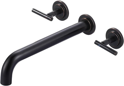 Wall Mount Tub Filler: WOWOW Oil Rubbed Bronze Bathtub Faucet Long Spout Reach, Bath Tub Filler Faucet 2 Handle Wall Mounted Bathtub Faucets with Brass Rough in Valve Included Wall Mounted Tub Faucet
