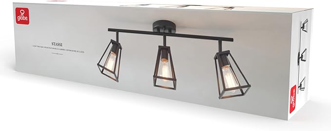 Globe Electric 64000005 25" 3-Light Track Lighting, Matte Black, Pivoting Track Heads, Lighting for Kitchen, Bathroom, Bedroom, or Dining Room, Living Room Ceiling Lights, Light Fixture