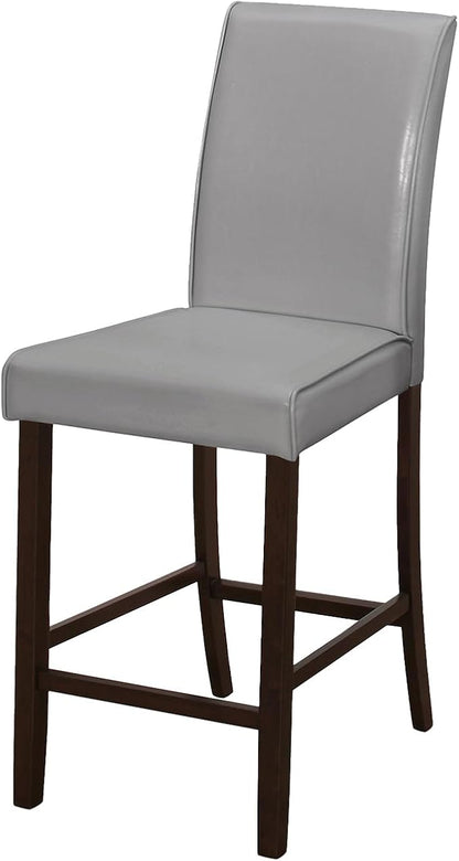 Monarch Specialties I 1902 Dining Chair, Set of 2, Counter Height, Upholstered, Kitchen, Dining Room, Pu Leather Look, Wood Legs, Grey, Brown, Transitional