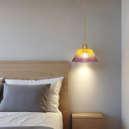 Glass Hanging Lamp Plug in Pendant Light Fixtures, Gold Pink Glass Vintage Pendant Lights Kitchen Island Dining Room Bedroom Living Room, LED Bulb Included