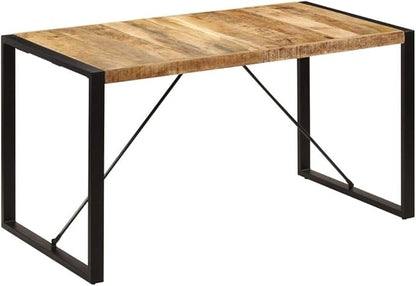 Rectangular Dining Table, Solid Mango Wood Top, Powder-Coated Steel Legs, Brown, 55.1" L x 27.6" W, for Kitchen, Dining Room, Office, Seats 6 People