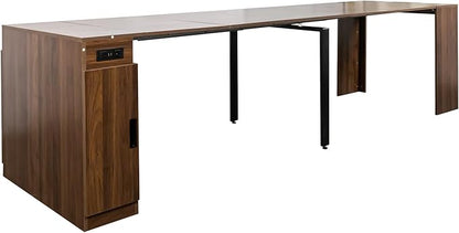 Modern Extendable Dining Table for 4-6 People with Outlet, Multifunctional Foldable Dinner Kitchen Table with Storage, Walnut