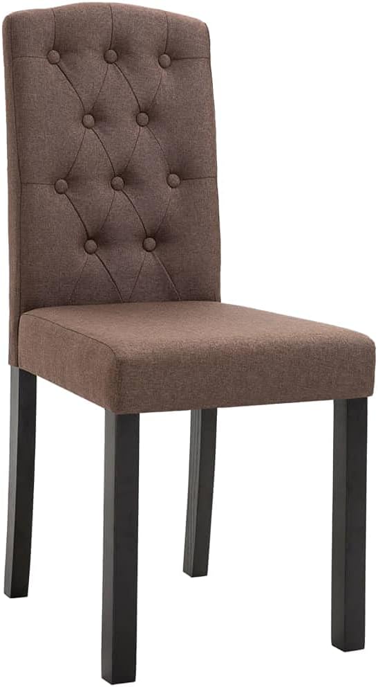 Dining Chair Set of 4 Brown Fabric Rubberwood Frame 8 x 6.5 x 14.7 in Ergonomic Modern Farmhouse Seating for Dining Room Living Room Kitchen