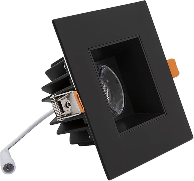 Maxxima 4 in. Ultra-Thin Recessed Anti-Glare LED Downlight, Canless IC Rated, 5 Color Temperature Selectable 2700K/3000K/3500K/4000K/5000K, Dimmable Square Black Trim, 90 CRI