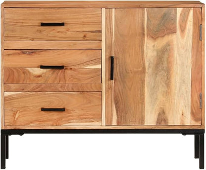 Solid Acacia Wood Sideboard Cabinet 34.6" Buffet Storage Cabinet with Drawers for Living Room Dining Room Entryway Kitchen Organization