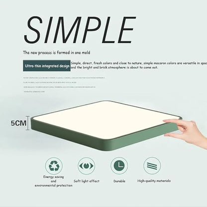 LED Ceiling Light Fixture,20 Inch Modern Square Recessed Ceiling Lights,48W 3000K-6000K Dimmable Light,Green Close to Ceiling Lighting Flush Mount for Bedroom Living Room Ceiling Lamp
