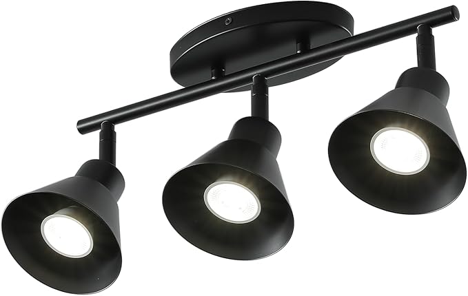 Modern 3-Light Track Lighting Fixture, Black Metal Ceiling Spotlight with Flexible Rotatable Heads, GU10 Base Directional Track Light for Kitchen, Hallway, Living Room & Gallery