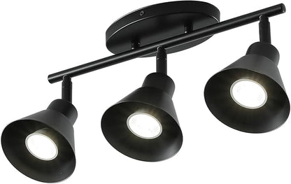 Modern 3-Light Track Lighting Fixture, Black Metal Ceiling Spotlight with Flexible Rotatable Heads, GU10 Base Directional Track Light for Kitchen, Hallway, Living Room & Gallery