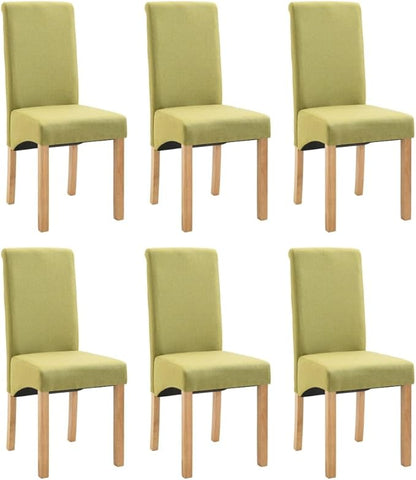 Set of 6 Green Fabric Dining Chairs with Wood Frame Modern Rectangular Design Comfortable Indoor Seating for Dining Room Kitchen Home Furniture