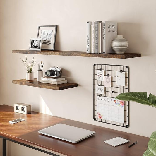 Wall Shelf Set of 1, Rustic Brown Floating Shelves 30 in W x 10 in D x 1 in H, Wooden Floating Wall Shelf with Invisible Brackets for Living Room/Bedroom/Bathroom/Kitchen Storage and Decor