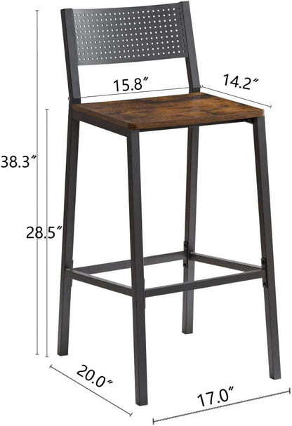 3 Piece High Top Table Set Kitchen Bar Table and Chairs Set for 2, Island Dining Table,Counter Height Pub Small Table Set, Industrial, Rustic Brown