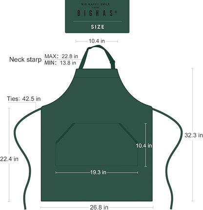 BIGHAS Adjustable Bib Apron with Long Ties for Women Men 18 Colors Chef Kitchen Cooking