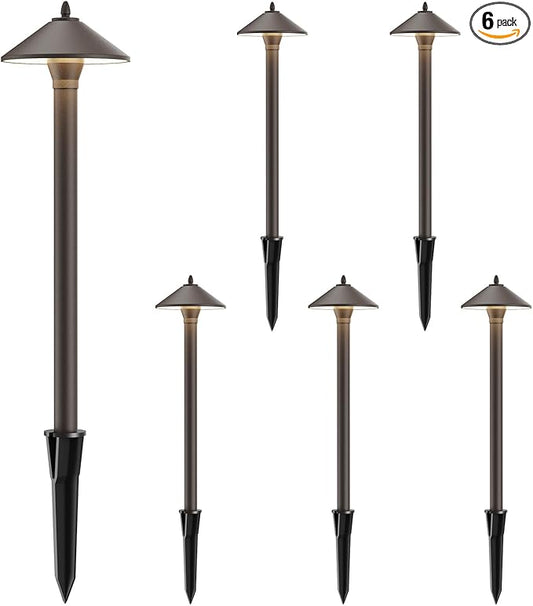 Pathway Lights 6PK Low Voltage Outdoor Landscape Lighting 10W 25 Lumen 2700K 12V AC Path Lights Warm White Light with G4 Bulb Connector Spike Stake for Garden Yard Driveway