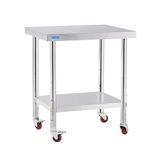 KUARBARR Stainless Steel Table for Prep & Work with 4 Caster Wheels with Adjustable Undershelf 24 x 30 NSF Metal Commercial Kitchen Worktable for Restaurant Home Outdoor | Prep & Work, 4 Caster Wheels, NSF, Commercial Kitchen, Worktable
