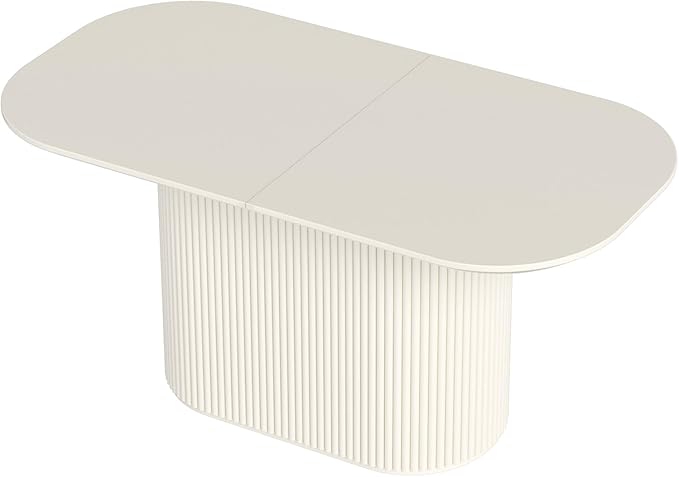 62.99 Inch Rectangular Dining Table for 4-6 People, Modern Mid Century Kitchen Dining Room Table with Pedestal Base,Cream White Family Safe Dining Furniture for Apartment Home