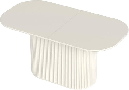 62.99 Inch Rectangular Dining Table for 4-6 People, Modern Mid Century Kitchen Dining Room Table with Pedestal Base,Cream White Family Safe Dining Furniture for Apartment Home