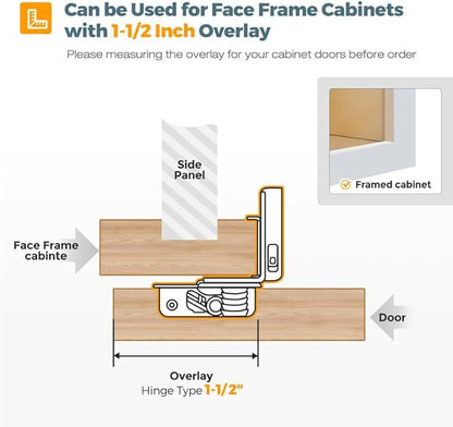 HOME EDIT 50 Pack 25 Pairs 1-1/2 inch Overlay Soft Close Cabinet Hinges for Kitchen, Stainless Steel Three-Way Adjustable, Concealed Self-Closing Door Hinges