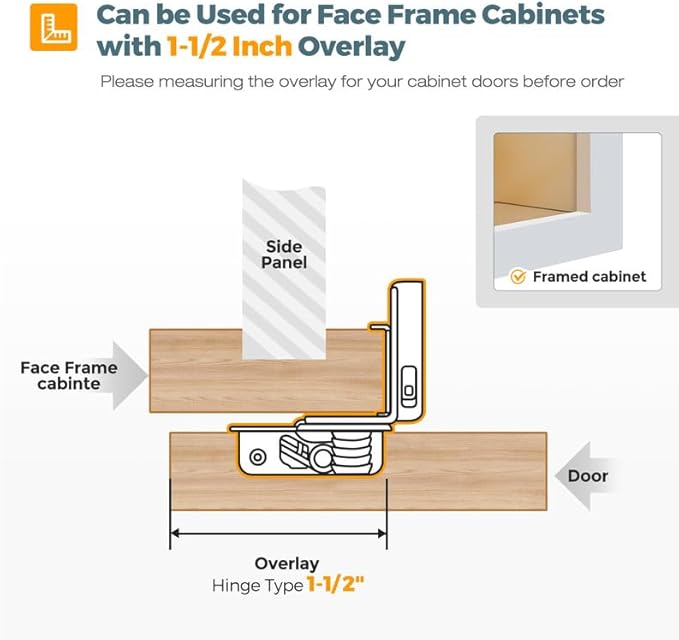 HOME EDIT 2 Pack 1 Pair 1-1/2 inch Overlay Soft Close Cabinet Hinges for Kitchen, Stainless Steel Three-Way Adjustable, Concealed Self-Closing Door Hinges