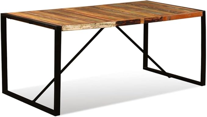 Dining Table Multicolour Reclaimed Wood 70.9 in, Durable Kitchen & Dining Room Tables, Modern Farmhouse Style Dinner Table, for 6 People
