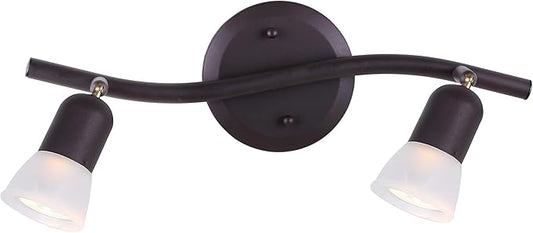 Canarm James 2-Light Track Lighting, Oil Rubbed Bronze Finish, Adjustable Alabaster Glass Shades, 15" Wide Industrial Ceiling Spotlight for Kitchen, Living Room, Hallway