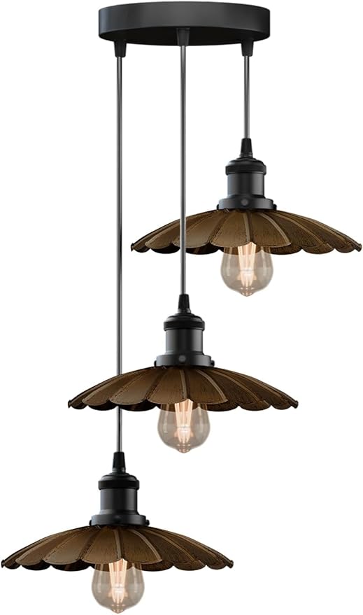 3-Lights Industrial Pendant Light with E26 Base Metal Umbrella Shade Pendant Lighting Adjustable Industrial Retro Style Hanging Light Fixture for Kitchen, Farmhouse (3 Way Brushed Copper)