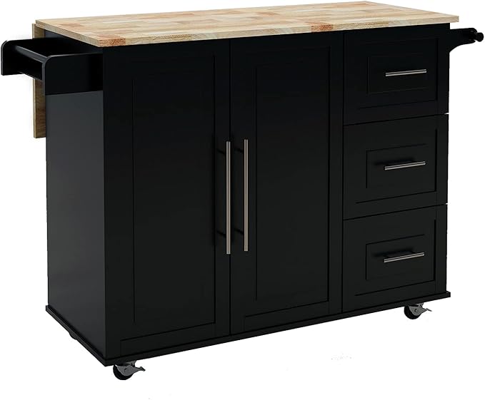 Modern Dining Table with and Extensible Solid Wood Table Top, Kitchen Island with Spice Rack, Towel Rack, Wood Table with, Counter, Consol
