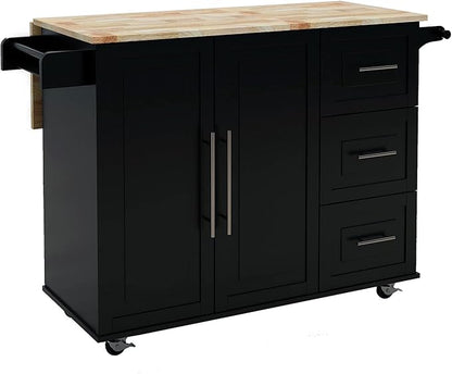 Modern Dining Table with and Extensible Solid Wood Table Top, Kitchen Island with Spice Rack, Towel Rack, Wood Table with, Counter, Consol
