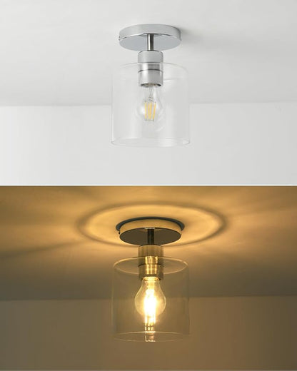 Chrome Semi Flush Mount Ceiling Light,Modern Farmhouse Ceiling Light Fixture for Closet Entryway,Hallway Light Fixture 5.9in Clear Glass Shade 1 Pack