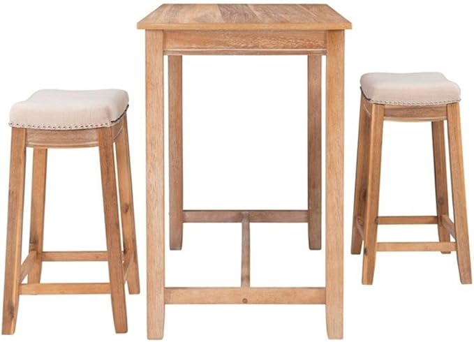 Linon Claridge Three Piece Counter Dining Set Padded Seats in Natural Brown Wood