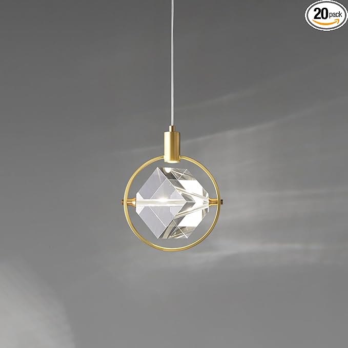 HEYAN Pendant Light Modern Crystal Pendant Light in Gold Brushed,Small Mini Crystal Chandelier Pendant Lights for Island Bar,Bedroom Lighting, Hallway, Dining Room,Living Room (Gold, 1 Light)