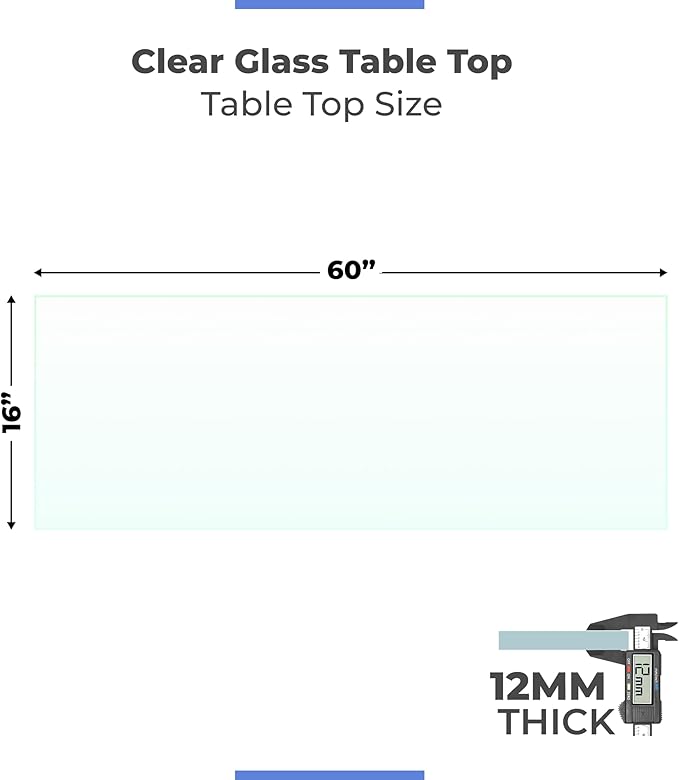 Fab Glass and Mirror Rectangle Tempered Glass Table Top - 1/2 Inch Thick Beveled Edge Clear Glass with Polished Radius Corners - Dining Coffee Table Replacement Surface - 16" x 60"
