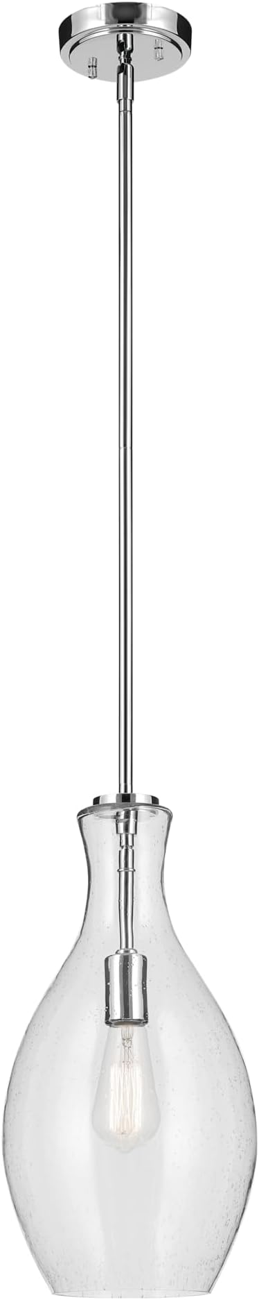 Everly 17.75" 1-Light Bell Pendant with Clear Seeded Glass in Chrome, for a Kitchen Island, Dining Nook, or Home Bar, (17.75" x 8.75") 42047CHCS