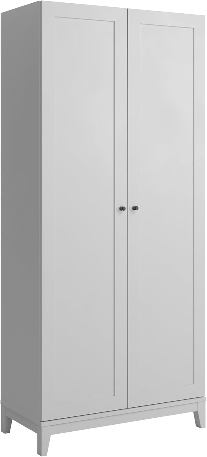 Prepac Yaletown 72" Tall Storage Cabinet with Wood Legs, Pantry Cabinet with 3 Adjustable Shelves, Bathroom, Kitchen and Home Organization in White, 16" D x 32" W x 72" H