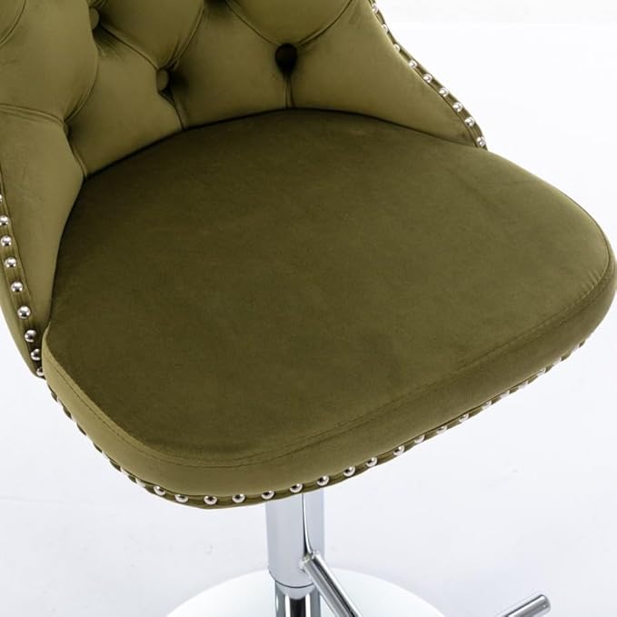 17.7 inch Base, Modern Upholstered Bar Stools with Backs Comfortable Tufted for Home Pub and Kitchen Island,Gray,Set of 2 (Foam + Olive Green + Velvet)