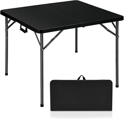 Lakhow 34" Square Folding Table, Plastic Commercial Folding Card Table with Collapsible Legs for Kitchen or Outdoor Party Wedding Event Indoor Outdoor Use, Black