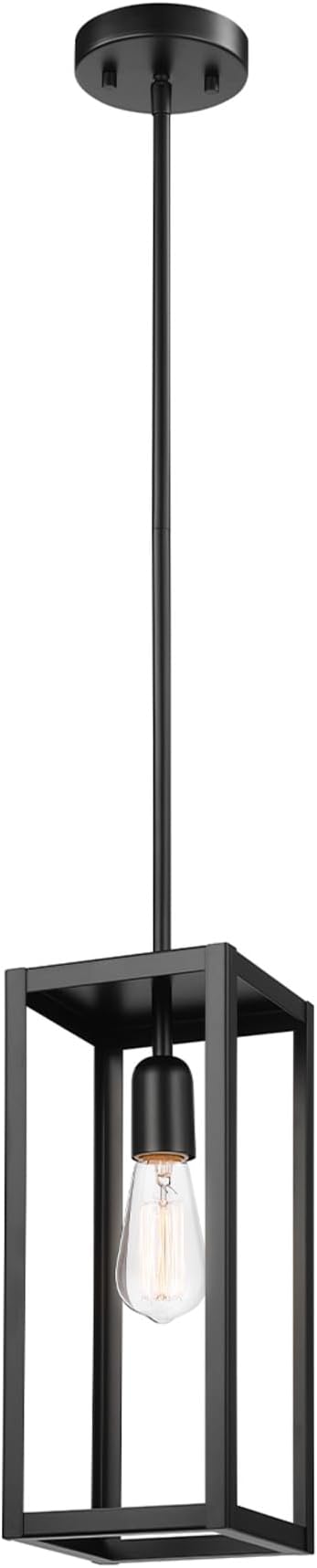 Globe-Electric 67000150 1-Light Pendant Light Fixture, Matte Black, Dining Room Fixture, Kitchen Island Lighting, Contemporary, Living Room Pendant Light, Hanging Lights for Bedroom