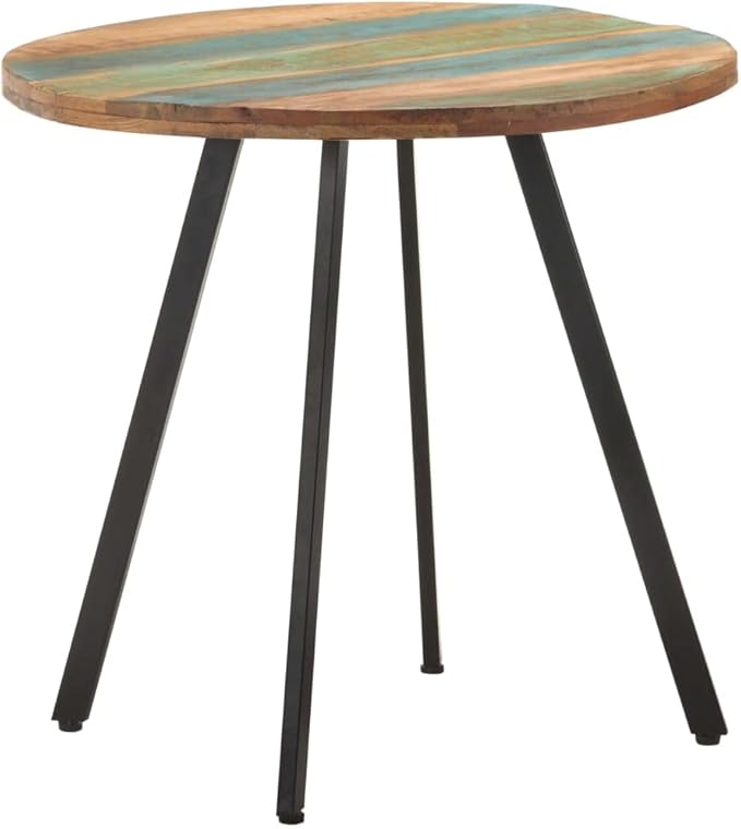 31.5" Round Dining Table for 4, Reclaimed Wood Top, Black Metal Legs, Space-Saving Kitchen Table, Weathered Finish