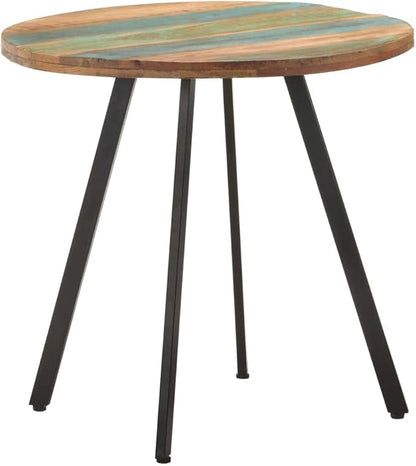 31.5" Round Dining Table for 4, Reclaimed Wood Top, Black Metal Legs, Space-Saving Kitchen Table, Weathered Finish