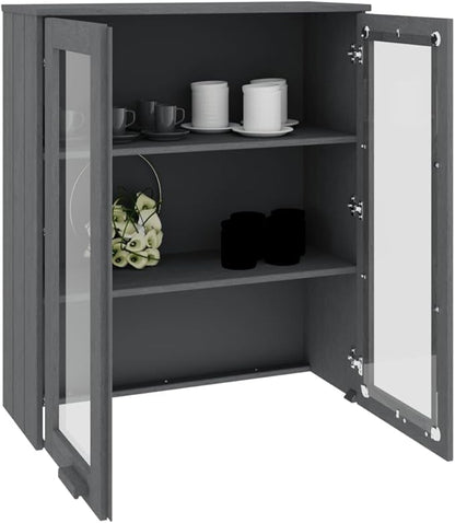 HAMAR Highboard Top, Dark Gray Solid Pinewood, 33.5"x13.8"x39.4", Sideboard Storage with Glass Doors, Durable Kitchen Furniture Dining Storage