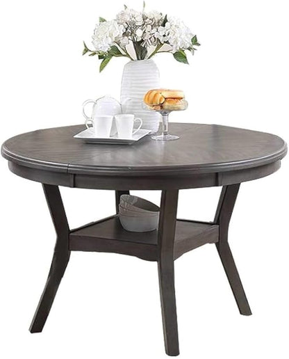 47" Classic Round Dining Table with Open Shelf, Kitchen Table with Robust Flared Legs, Elegant Restaurant Table with Sturdy Rubber Wood Construction for Living Room Kitchen Island Restaurant, Gray