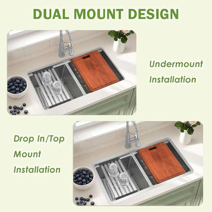 30 Inch Sink Undermount Double Bowl, 16 Gauge 50/50 Double Bowl Stainless Steel Workstation Sink, 30"x18"x10" Large and Deep Kitchen Sink With Accessories