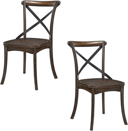 JUSTONE Set of 2 Cross Back Chair, Dining Chair Furniture 2-Pack, Sturdy X-Back Chair Wooden Chairs for Kitchen, Dining Room- Dark Oak & Black