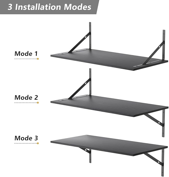 Deep Floating Shelves for Wall Set of 3, 24W x 12 Inch Deep Black Floating Shelves, Wide Floating Wall Mounted Shelves for Living Room, Kitchen, Office, Bedroom, Bathroom, Laundry Room