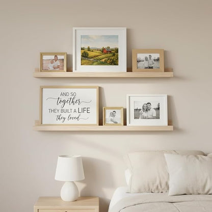 AZSKY 2pc 36in Natural Wood Floating Shelves, Country Rustic Style Wall Shelves for Kids Books, Photo Picture Ledge, Nursery Decor